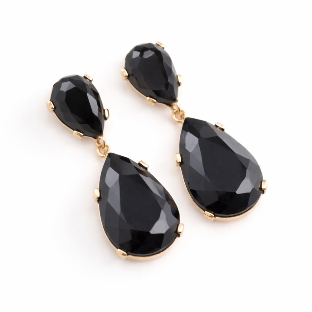 New! Black Gemstone Drop Earrings (3026) NWOT